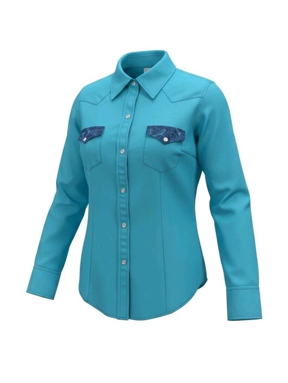 Roper Wear The West Womens Shirt Large Blue Cotton Pearl Snap Western Cowgirl L